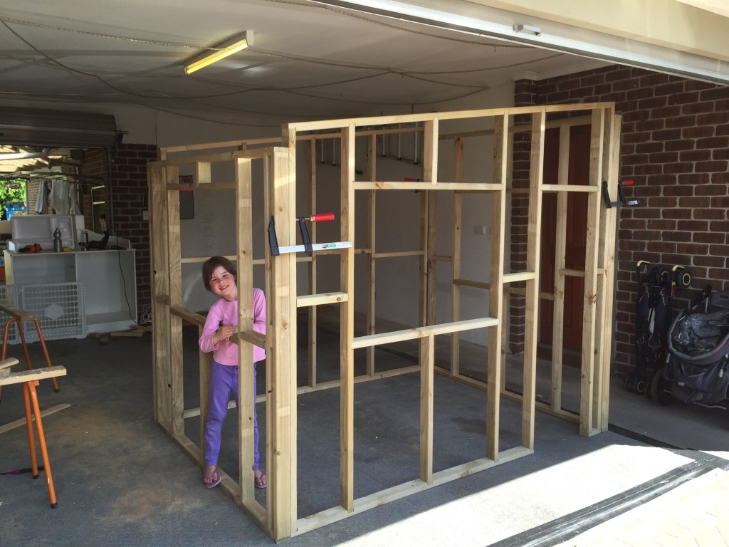 The frame completed in the garage